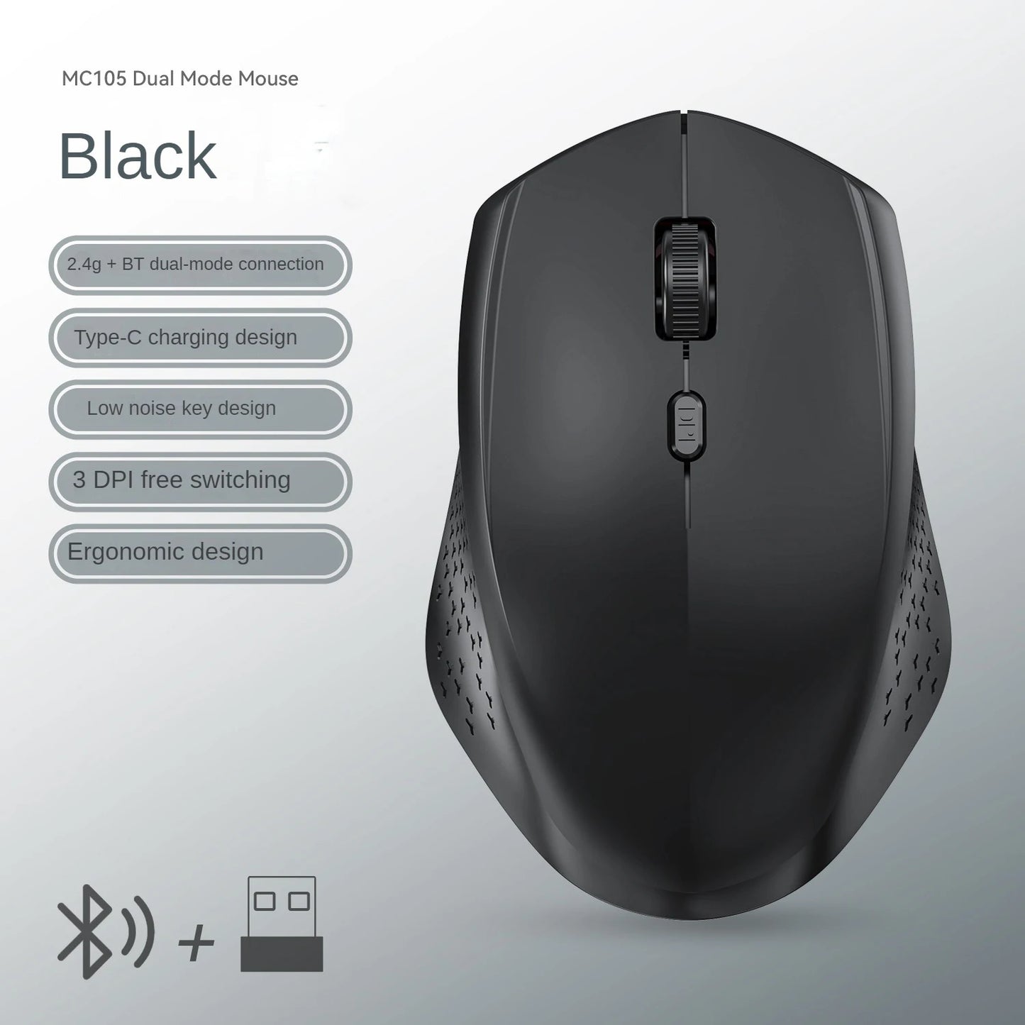 2.4G Wireless Mouse Bluetooth Mouse Dual Mode Mouse Rechargeable Mice Gaming Mouse 1600DPI for PC Laptop Computer Accessories