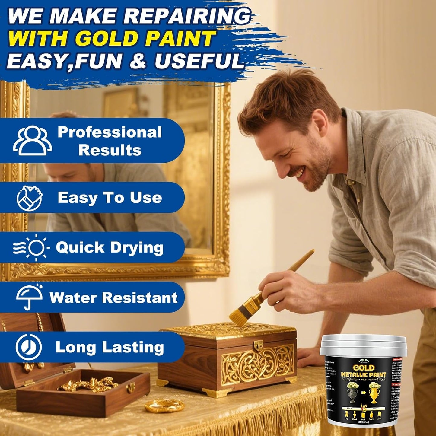 Gold Paint 35 Floz Metallic Liquid Leaf Non Toxic Shiny Acrylic Coating Metal