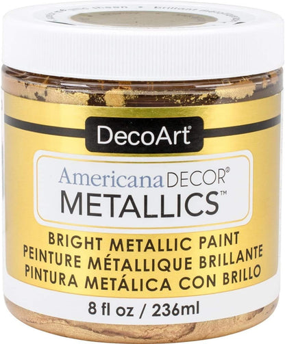 Americana Decor Metallics 24K Gold Paint - 8Oz Metallic 24K Gold Acrylic Paint -