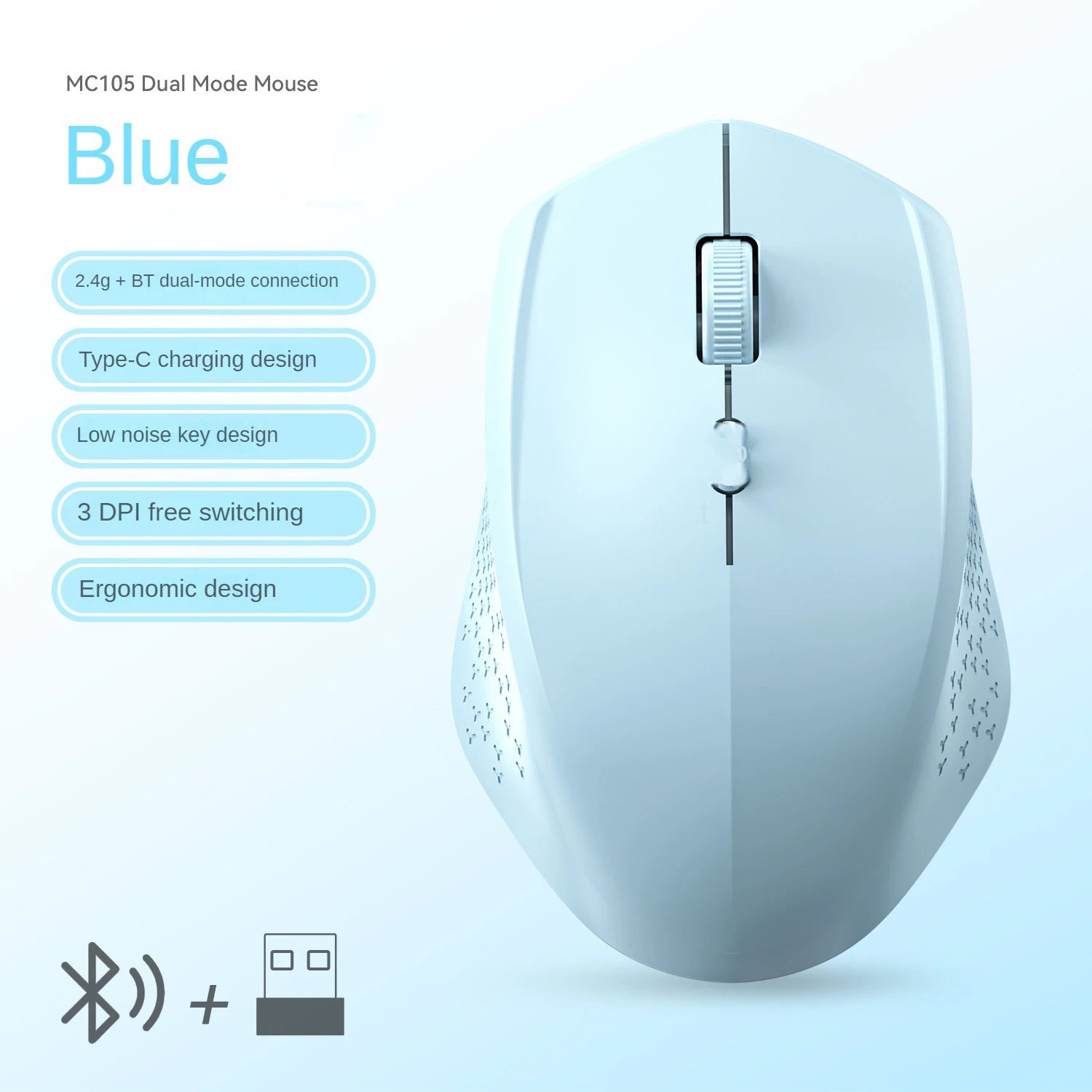 2.4G Wireless Mouse Bluetooth Mouse Dual Mode Mouse Rechargeable Mice Gaming Mouse 1600DPI for PC Laptop Computer Accessories