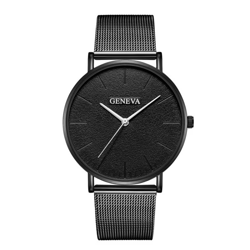 Fashion Black Quartz Watch Men Women Mesh Stainless Steel Men'S Watch Ultra-Thin Women'S Watches Clock Erkek Bayan Kol Saati