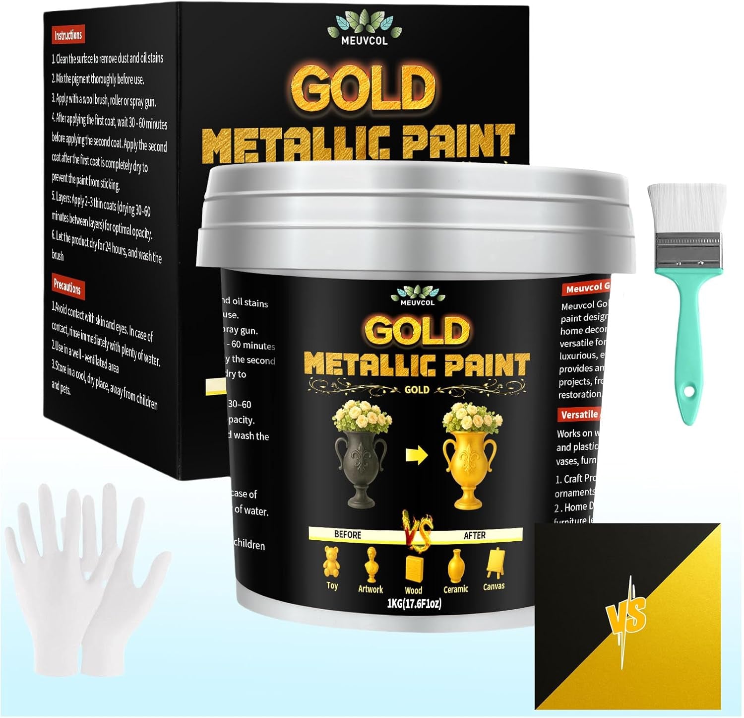 Gold Paint 35 Floz Metallic Liquid Leaf Non Toxic Shiny Acrylic Coating Metal