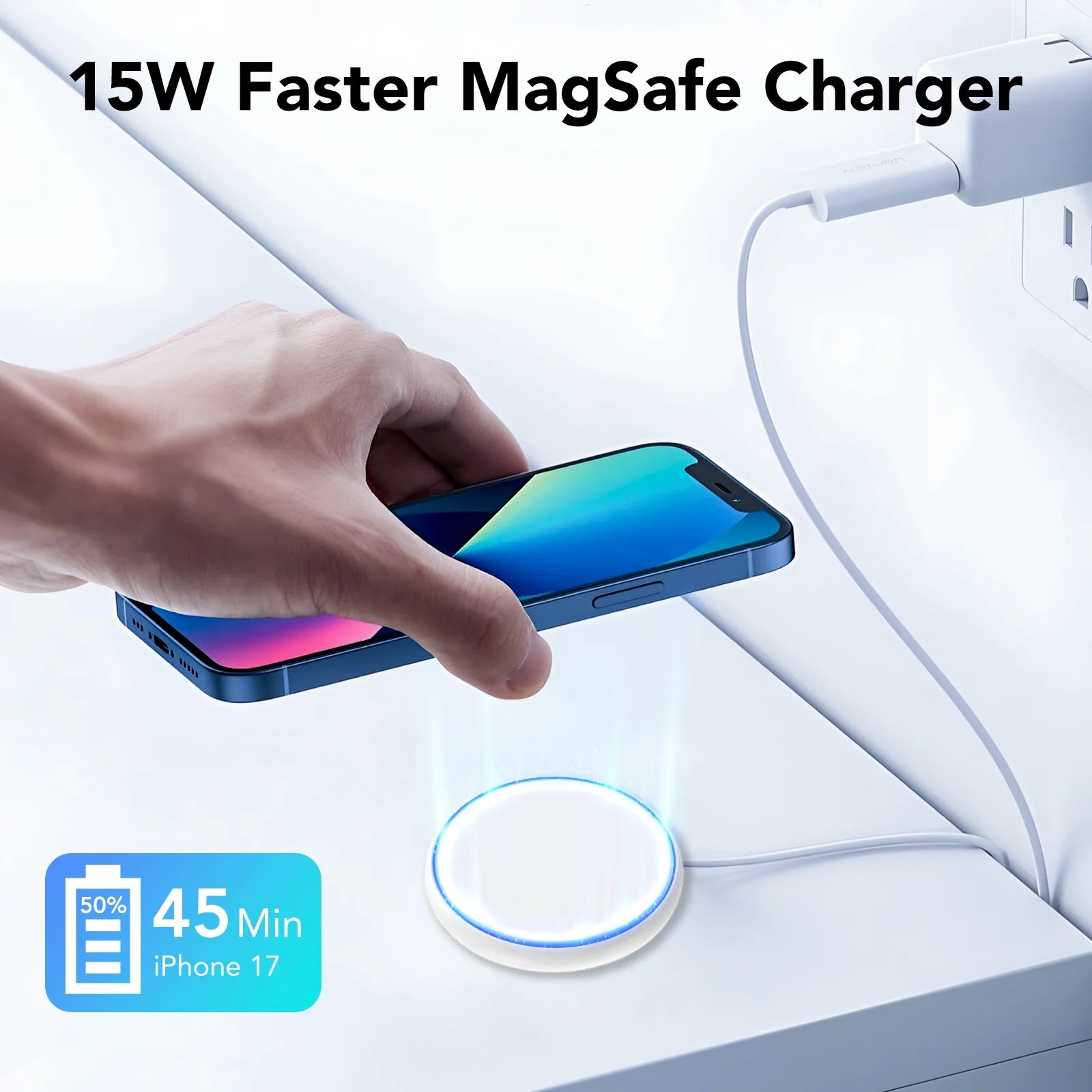 Mag-Safe Charger Magnetic Wireless Charger: 2 Pack 15W Fast Charger for Iphone 16/15 /14/13/12, White