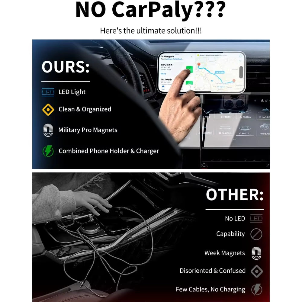 Magsafe Car Mount Charger, 3 in 1 [LED RGB Handsfree] Wireless Car Charger, Magnetic Phone Holders for Your Car- Fast Charging C