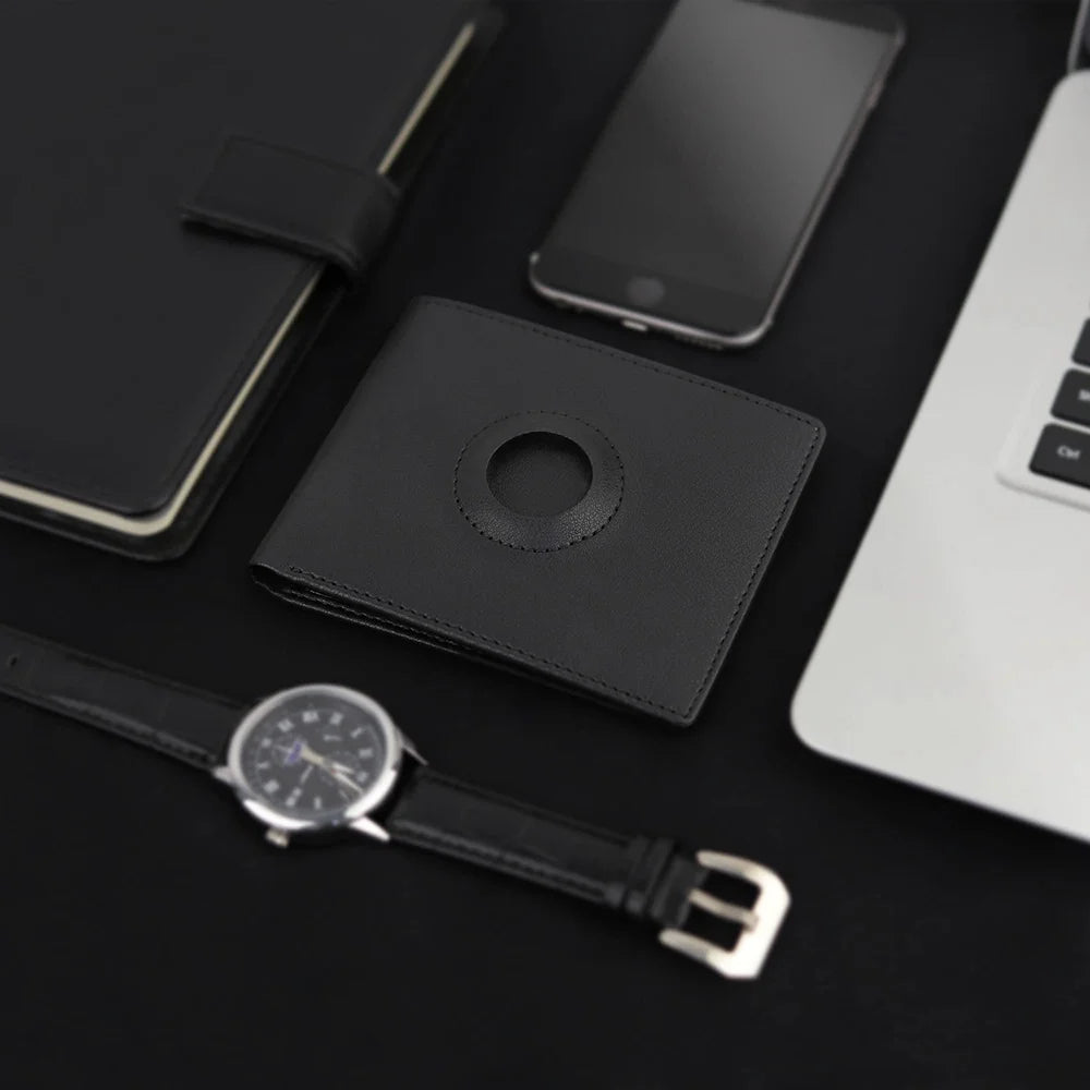 Air Tag Wallet Holder, Large Bifold Mens Wallet for Airtag RFID Blocking with 2 ID Windows and Integrated Holder for Airtag