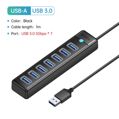 USB 3.0 HUB 7Ports Splitter High-Speed Transmission Type C HUB Laptop Expansion Computer Computer Accessories