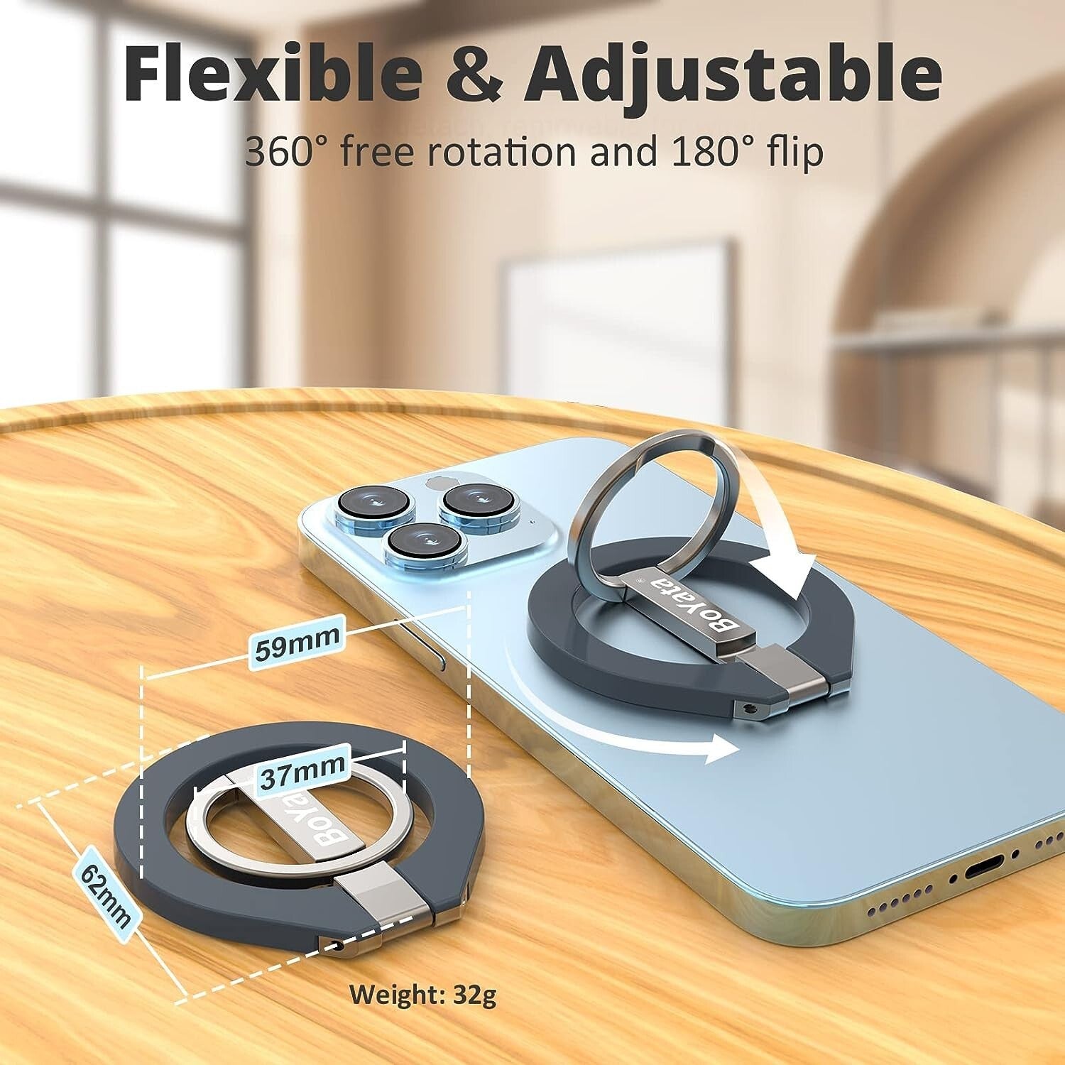 Boyata Magnetic Phone Ring Holder, 360° Rotating Phone Grip for Magsafe