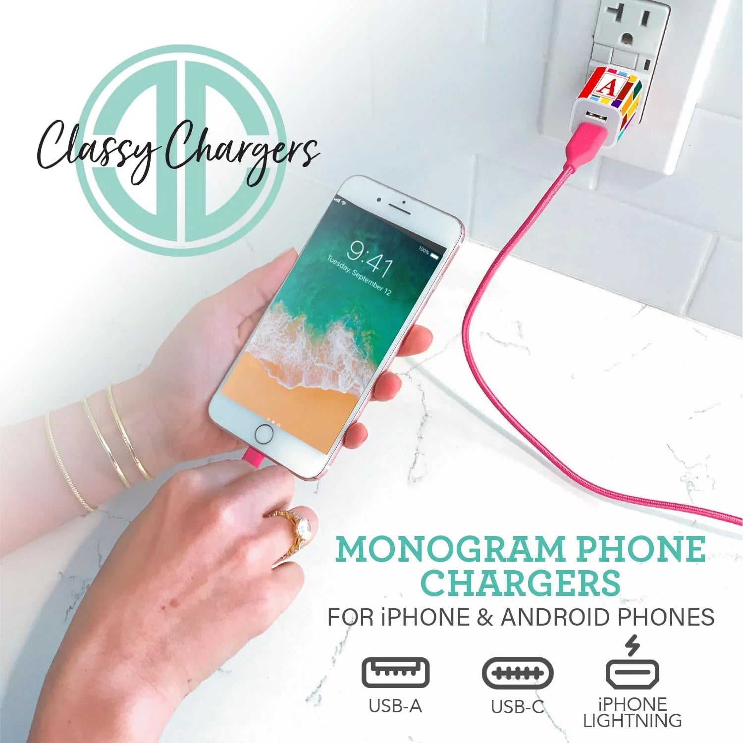 Phone Charger Sets for Iphone & Android | 6 FT 3-In-1 Cable Included MFI Lightning, Type C, and Micro USB | Gift for Any Age and All Occasions (Soccer)
