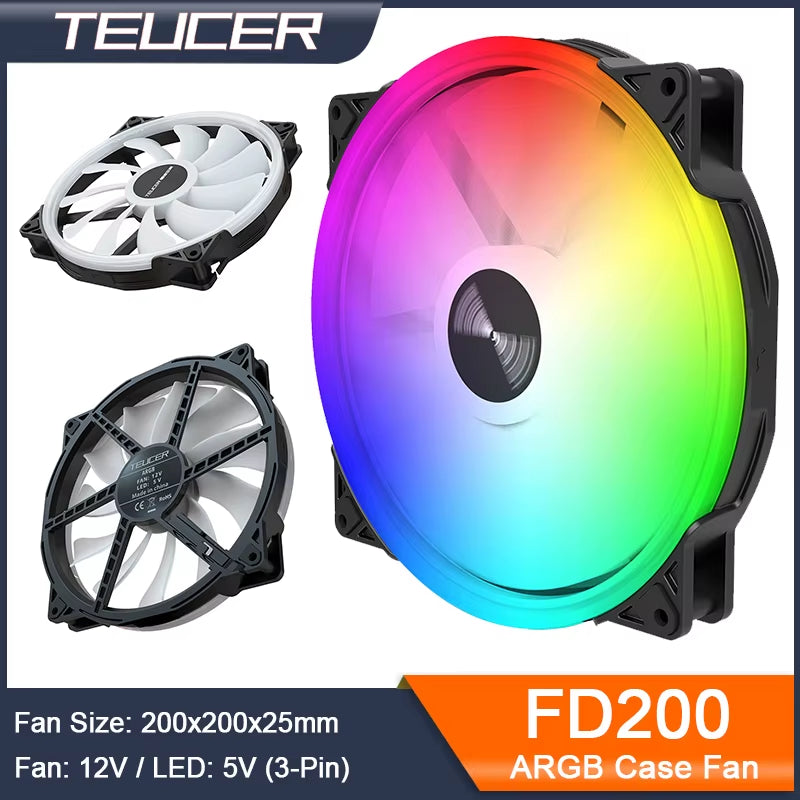 FD200 200Mm ARGB Computer Case Fan 5V 3PIN LED Cooling Fans Desktop PC Case Accessories