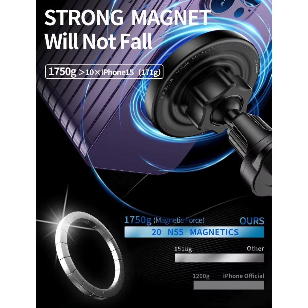 Magsafe Car Mount Charger, 3 in 1 [LED RGB Handsfree] Wireless Car Charger, Magnetic Phone Holders for Your Car- Fast Charging C