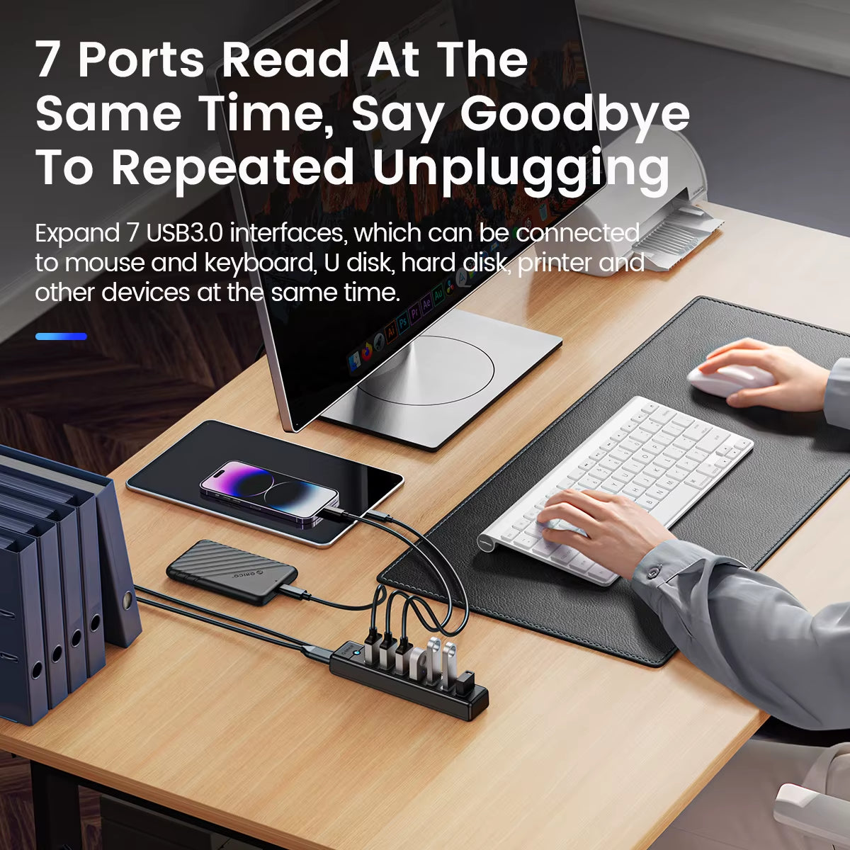 USB 3.0 HUB 7Ports Splitter High-Speed Transmission Type C HUB Laptop Expansion Computer Computer Accessories