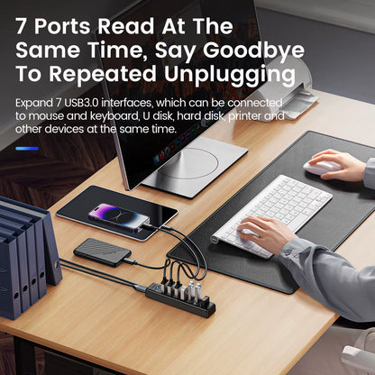 USB 3.0 HUB 7Ports Splitter High-Speed Transmission Type C HUB Laptop Expansion Computer Computer Accessories