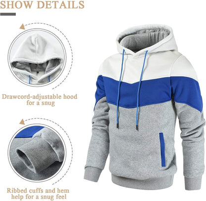 Men'S Novelty Color Block Pullover Fleece Hoodie Long Sleeve Casual Sweatshirt with Pocket