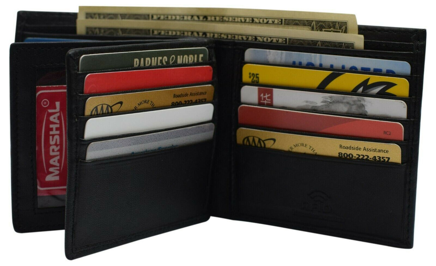 Mens European Cowhide Leather RFID Mens Wallet 2 ID-20 Card Slots Black
