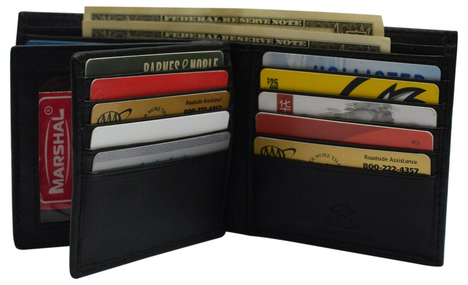Mens European Cowhide Leather RFID Mens Wallet 2 ID-20 Card Slots Black