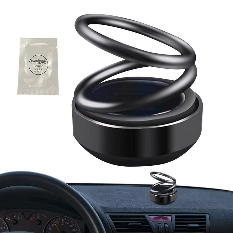 Solar Powered Car Air Fresheners Car Flavoring Rotating Perfume Diffuser Double-Ring Aromatherapy Fragrance Car Gadgets