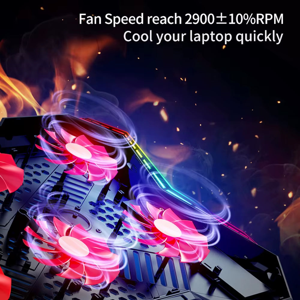 COOLCOLD K40 RGB Laptop Cooler 6-Fan Cooling Stand Mute Design with Adjustable Wind Speed Stand Height Colorful Light Effect