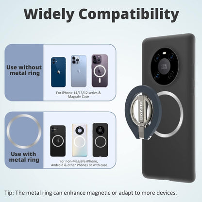 Boyata Magnetic Phone Ring Holder, 360° Rotating Phone Grip for Magsafe