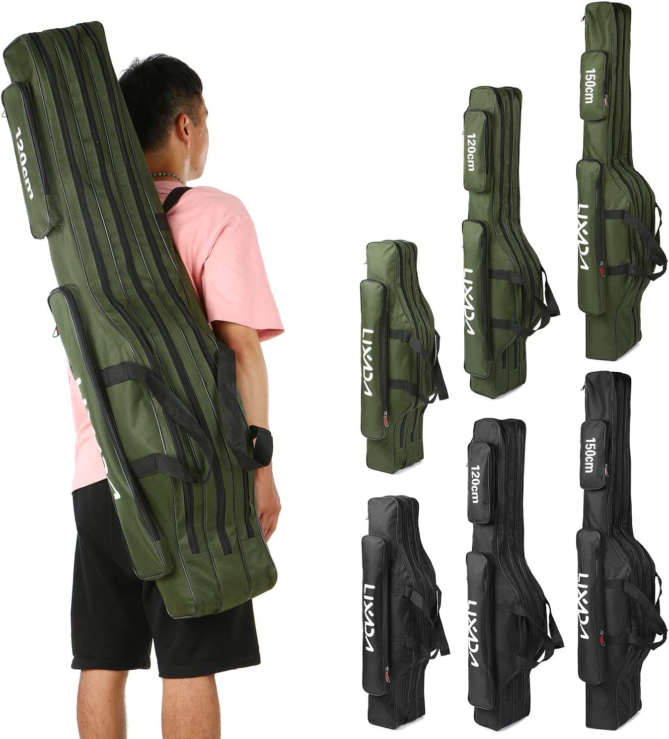 Fishing Rod Case - 3 Layers Oxford Bag, Portable Folding Carrier for Rods and Reels, Tackle Storage Travel Bag, 90Cm/120Cm/150Cm Optional