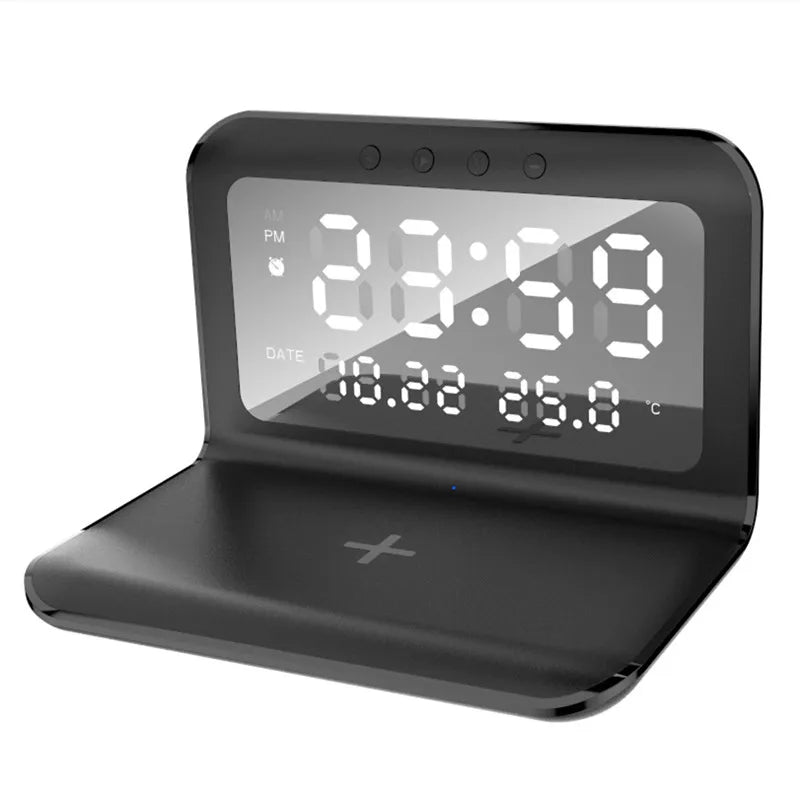 Wireless Charger Time Alarm Clock LED Digital Thermometer Earphone Phone Chargers Fast Charging Dock Station for Iphone Samsung