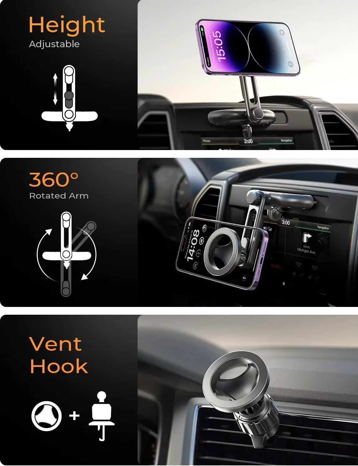 LISEN for Magsafe CD Phone Holder for Car Mount [Angle Adjustable]Magsafe Car Mount CD Slot Hands Free CD Player Phone Mount