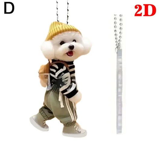 2D Creative Puppy Man Backpack Rearview Mirrors Pendant Car Hanging Ornaments Car Decoration Accessories Gifts for Women Men