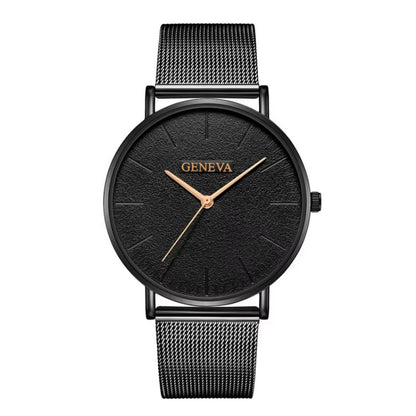 Fashion Black Quartz Watch Men Women Mesh Stainless Steel Men'S Watch Ultra-Thin Women'S Watches Clock Erkek Bayan Kol Saati
