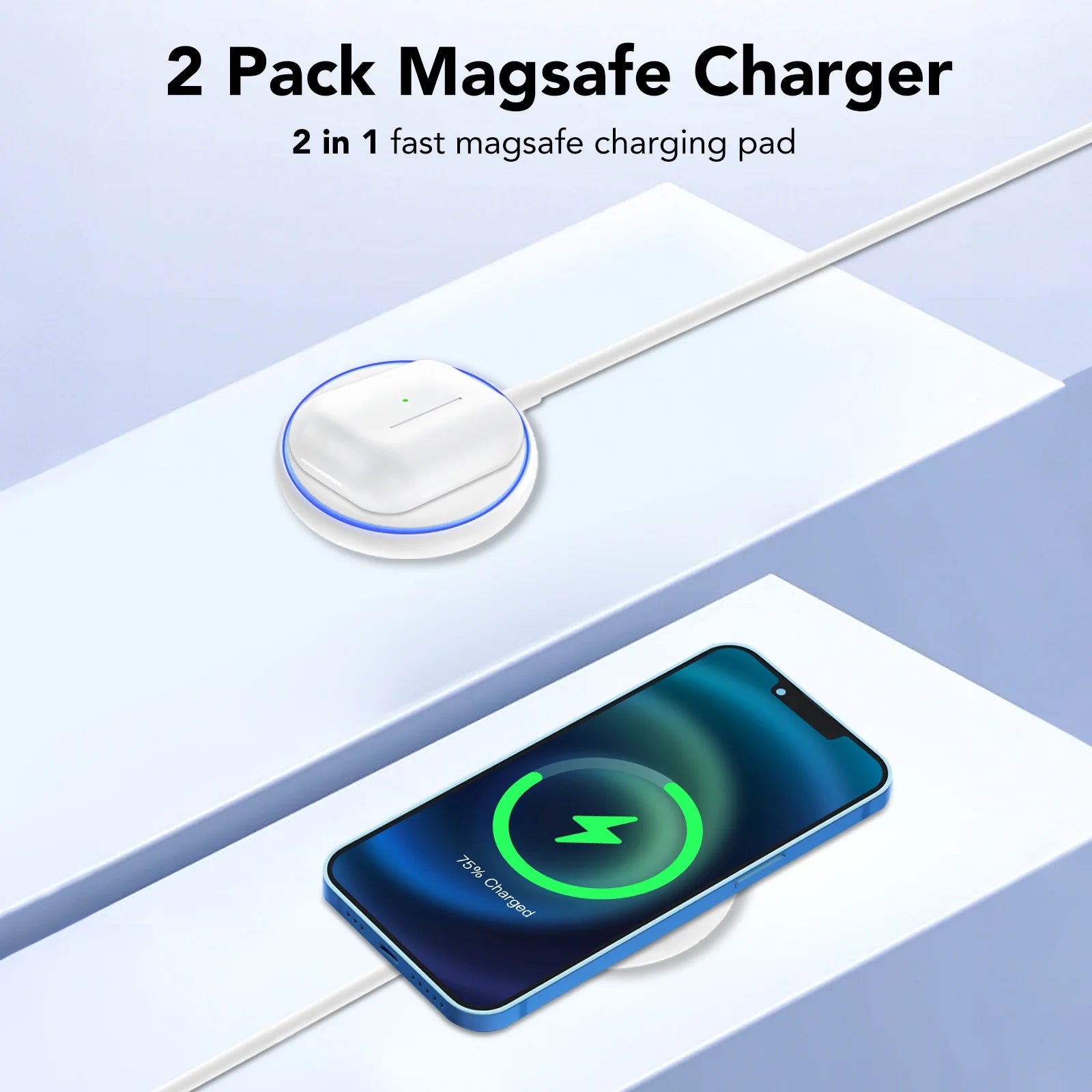 Mag-Safe Charger Magnetic Wireless Charger: 2 Pack 15W Fast Charger for Iphone 16/15 /14/13/12, White