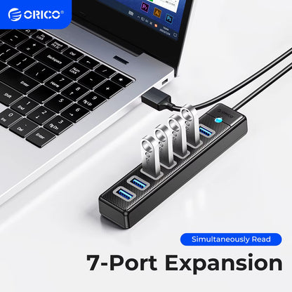 USB 3.0 HUB 7Ports Splitter High-Speed Transmission Type C HUB Laptop Expansion Computer Computer Accessories
