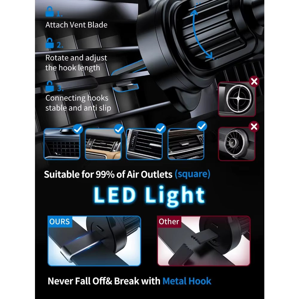 Magsafe Car Mount Charger, 3 in 1 [LED RGB Handsfree] Wireless Car Charger, Magnetic Phone Holders for Your Car- Fast Charging C