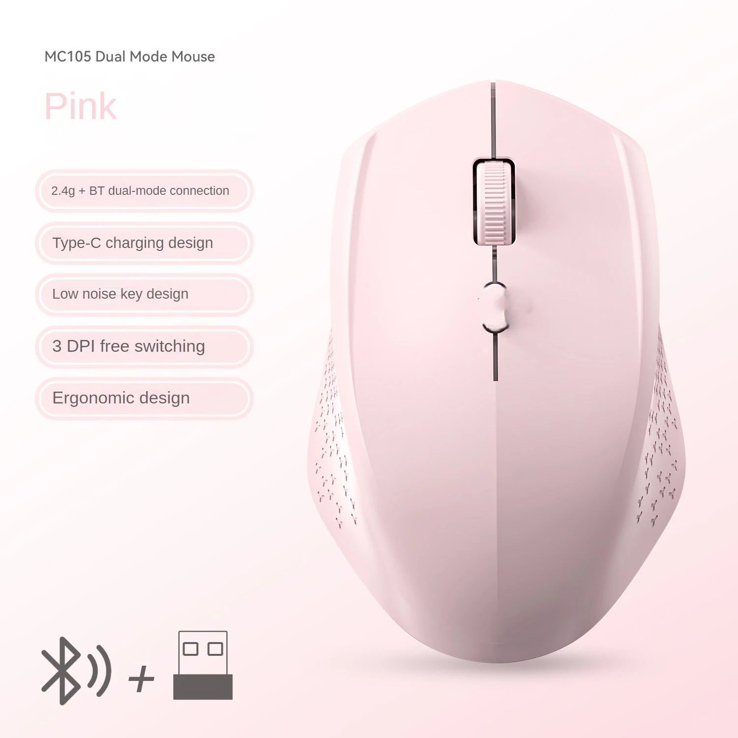 2.4G Wireless Mouse Bluetooth Mouse Dual Mode Mouse Rechargeable Mice Gaming Mouse 1600DPI for PC Laptop Computer Accessories