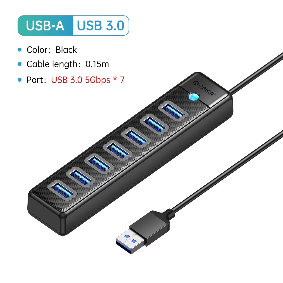 USB 3.0 HUB 7Ports Splitter High-Speed Transmission Type C HUB Laptop Expansion Computer Computer Accessories