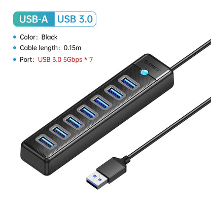 USB 3.0 HUB 7Ports Splitter High-Speed Transmission Type C HUB Laptop Expansion Computer Computer Accessories