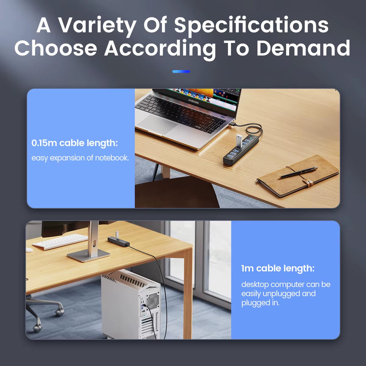 USB 3.0 HUB 7Ports Splitter High-Speed Transmission Type C HUB Laptop Expansion Computer Computer Accessories