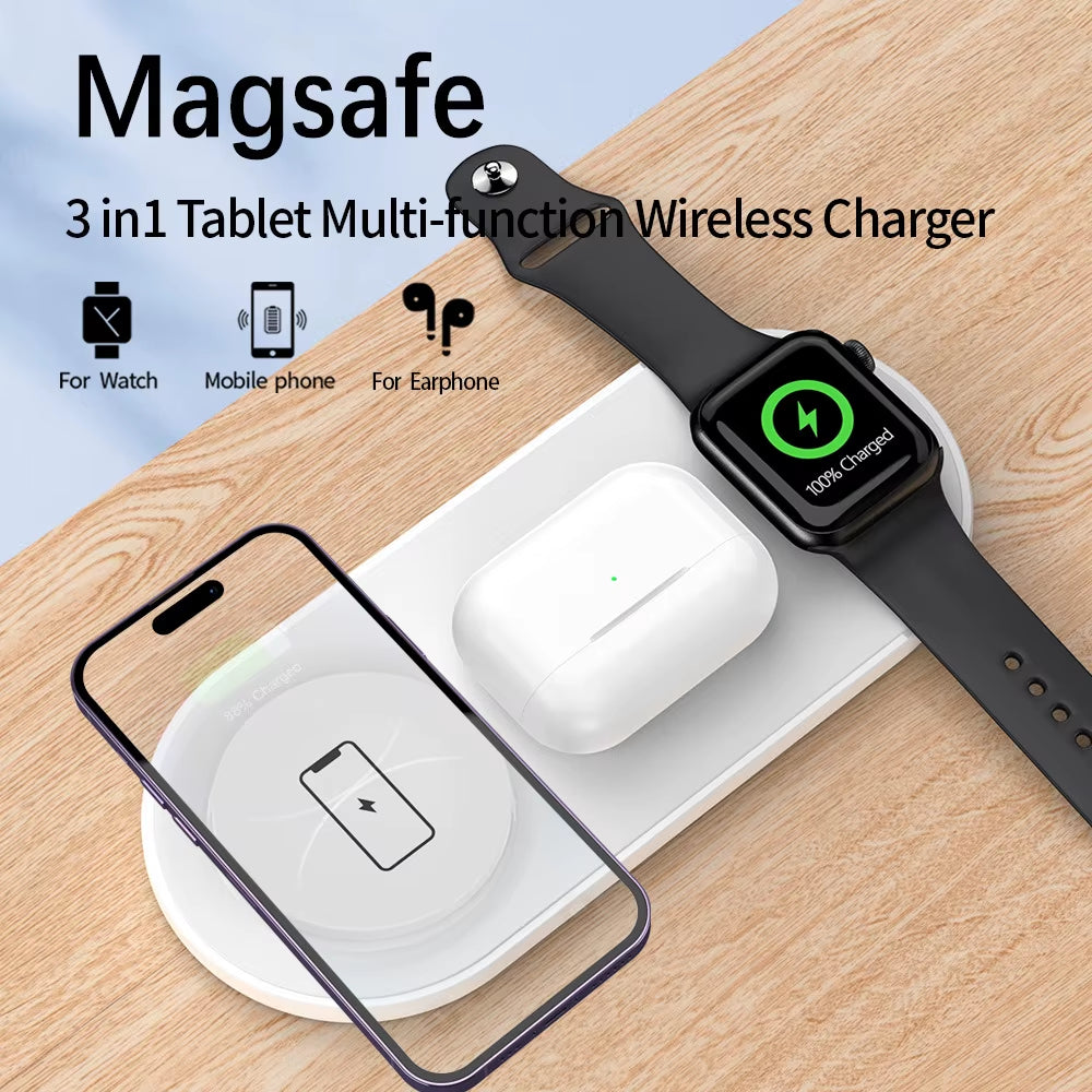 Custom Logo Wholesale 15W 3-In-1 Portable Wireless Phone Chargers Pad Dock Fast Charger
