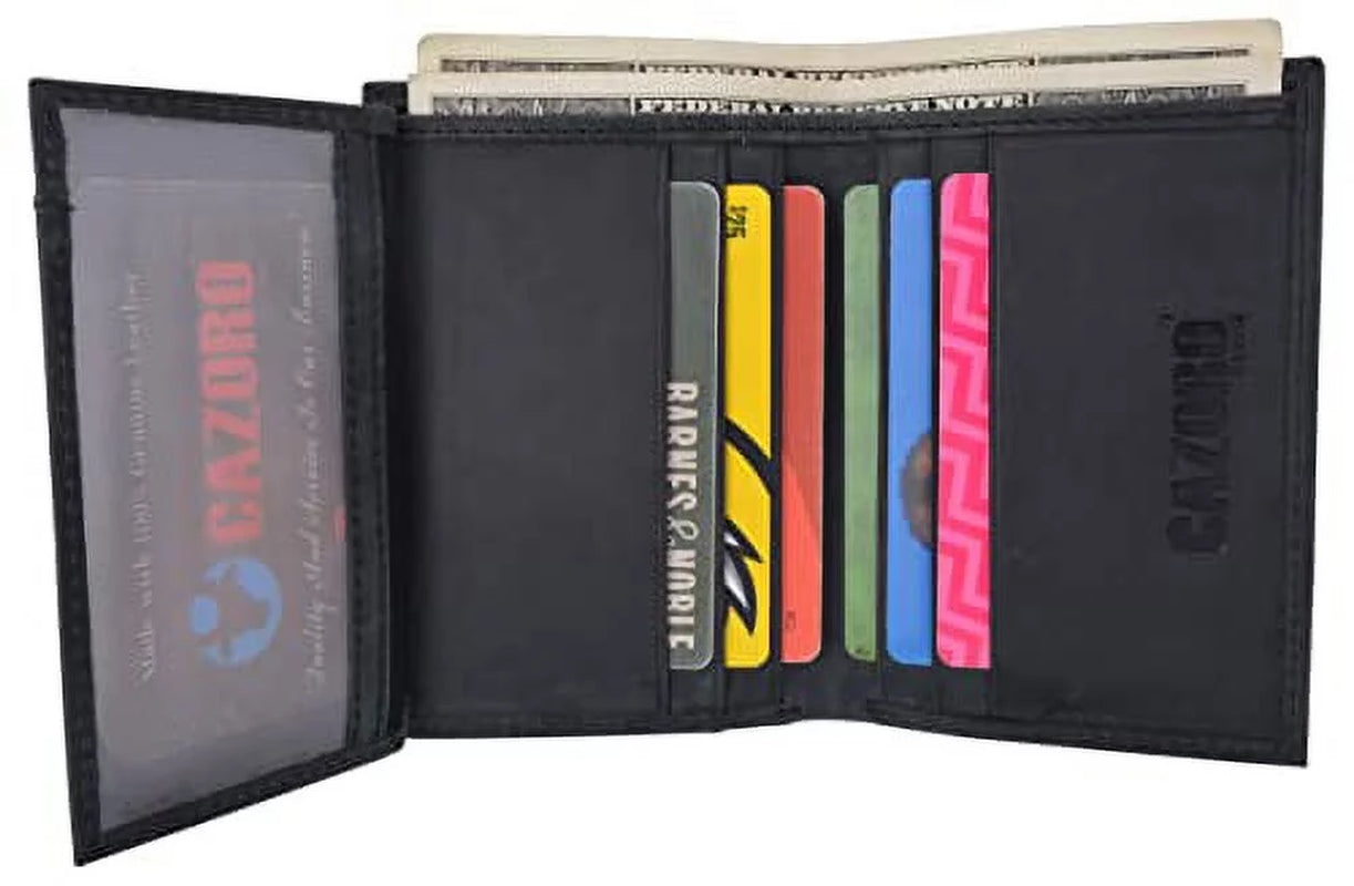 RFID Blocking Bifold USA Wallet for Men Leather Extra Capacity Mens Bifold Wallet W/ Vertical Design