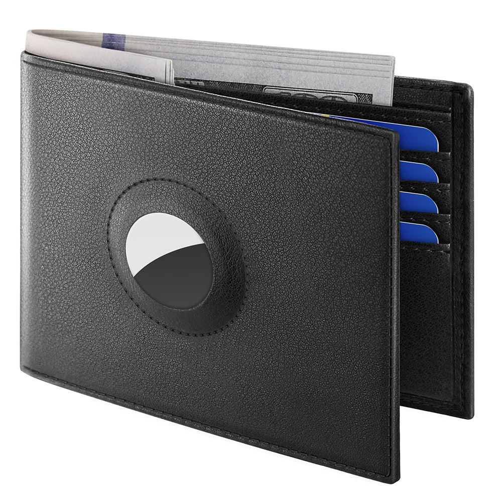 Air Tag Wallet Holder, Large Bifold Mens Wallet for Airtag RFID Blocking with 2 ID Windows and Integrated Holder for Airtag
