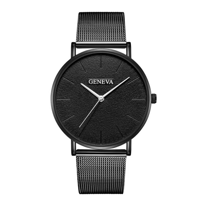 Fashion Black Quartz Watch Men Women Mesh Stainless Steel Men'S Watch Ultra-Thin Women'S Watches Clock Erkek Bayan Kol Saati