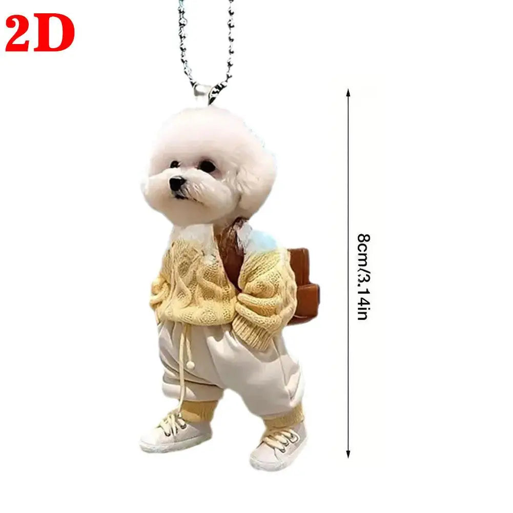 2D Creative Puppy Man Backpack Rearview Mirrors Pendant Car Hanging Ornaments Car Decoration Accessories Gifts for Women Men
