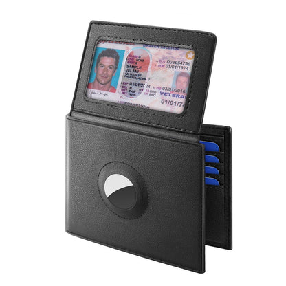 Air Tag Wallet Holder, Large Bifold Mens Wallet for Airtag RFID Blocking with 2 ID Windows and Integrated Holder for Airtag