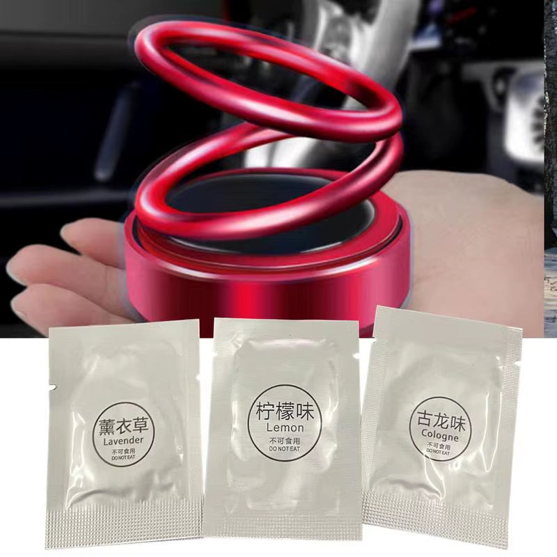 Solar Powered Car Air Fresheners Car Flavoring Rotating Perfume Diffuser Double-Ring Aromatherapy Fragrance Car Gadgets