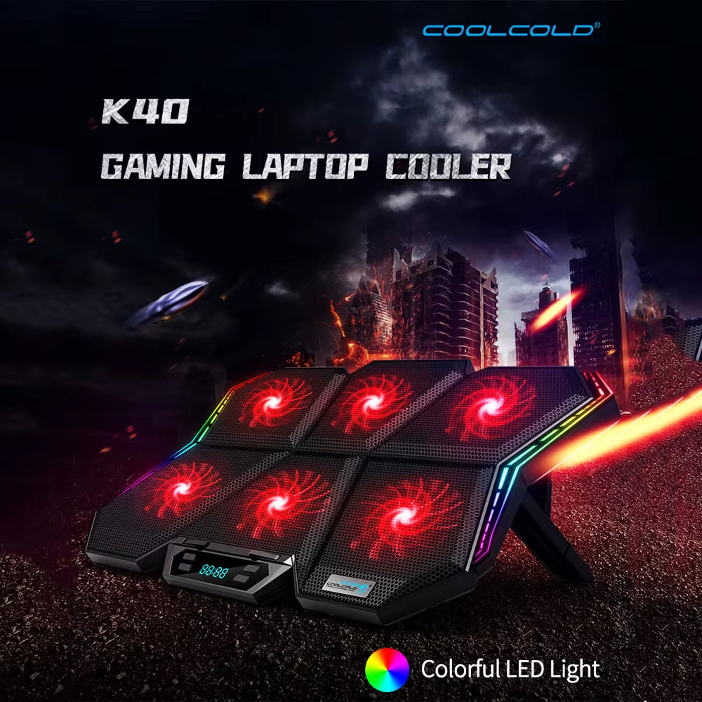 COOLCOLD K40 RGB Laptop Cooler 6-Fan Cooling Stand Mute Design with Adjustable Wind Speed Stand Height Colorful Light Effect