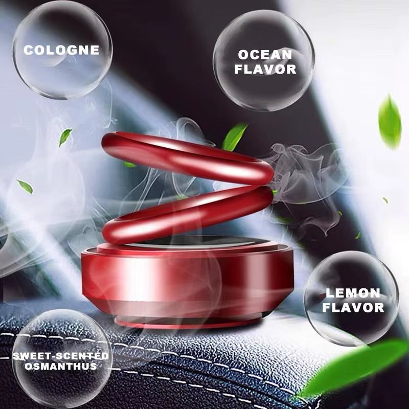 Solar Powered Car Air Fresheners Car Flavoring Rotating Perfume Diffuser Double-Ring Aromatherapy Fragrance Car Gadgets