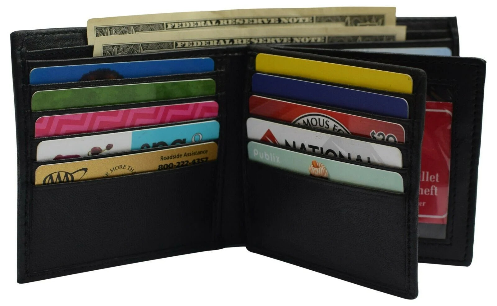 Mens European Cowhide Leather RFID Mens Wallet 2 ID-20 Card Slots Black