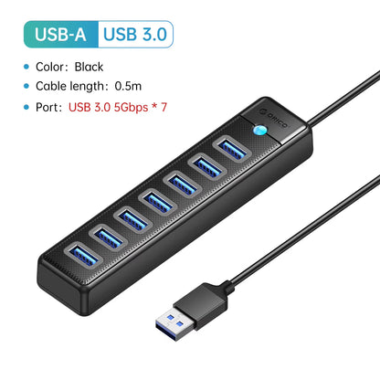 USB 3.0 HUB 7Ports Splitter High-Speed Transmission Type C HUB Laptop Expansion Computer Computer Accessories