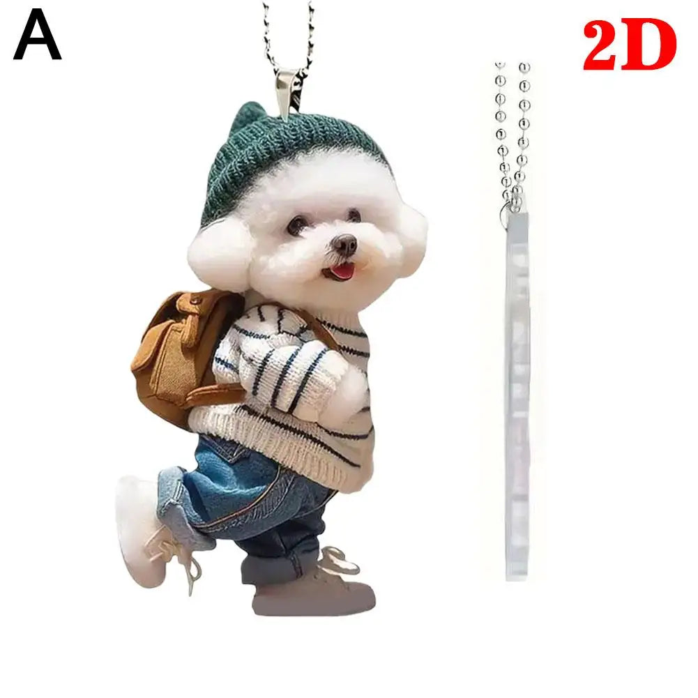 2D Creative Puppy Man Backpack Rearview Mirrors Pendant Car Hanging Ornaments Car Decoration Accessories Gifts for Women Men