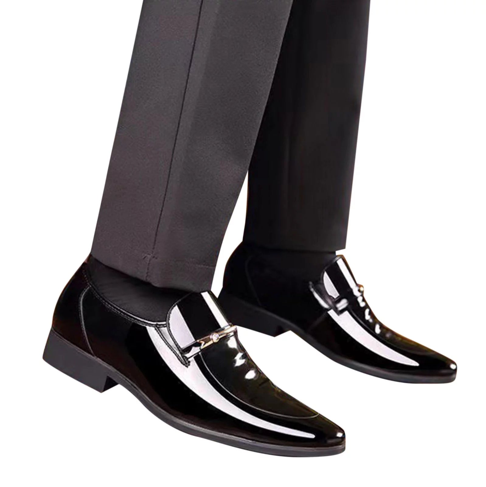 Adult Men Shoes Extra Wide Shoes for Men Leather Classic Style Mens Shoes Fashion Metal Strip Decoration Leather Shoe Horn for Men Black 10