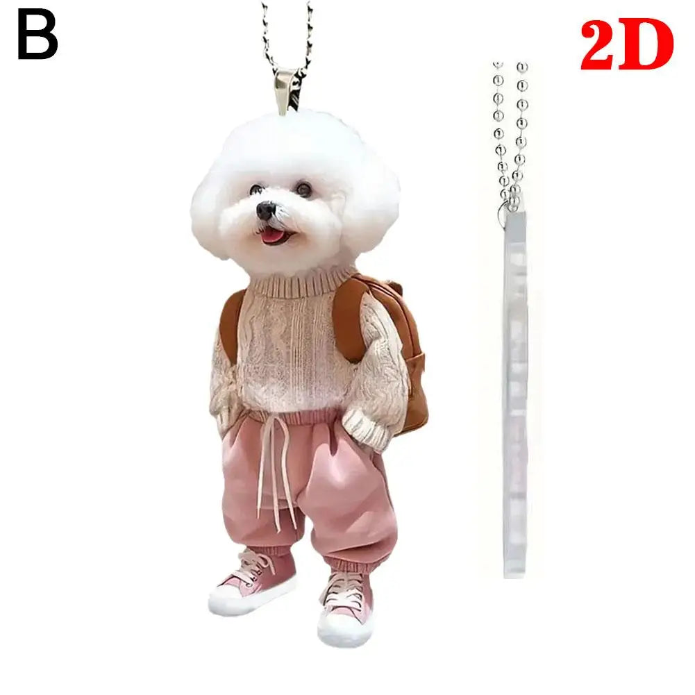 2D Creative Puppy Man Backpack Rearview Mirrors Pendant Car Hanging Ornaments Car Decoration Accessories Gifts for Women Men
