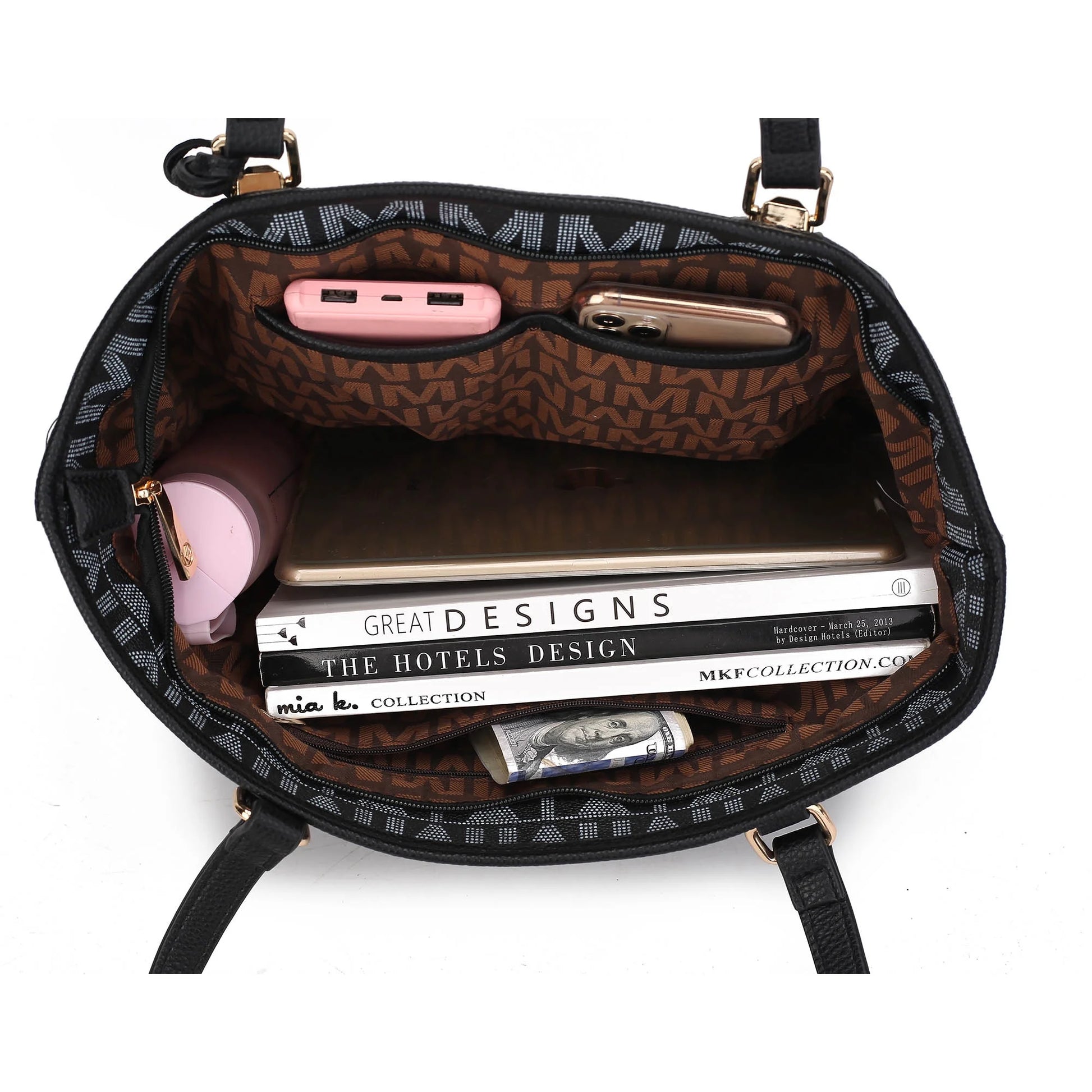 by Mia K. Marimar Women'S Tote Bag with Pouch and Wristlet, Signature 4 Piece Set - Burgundy Red