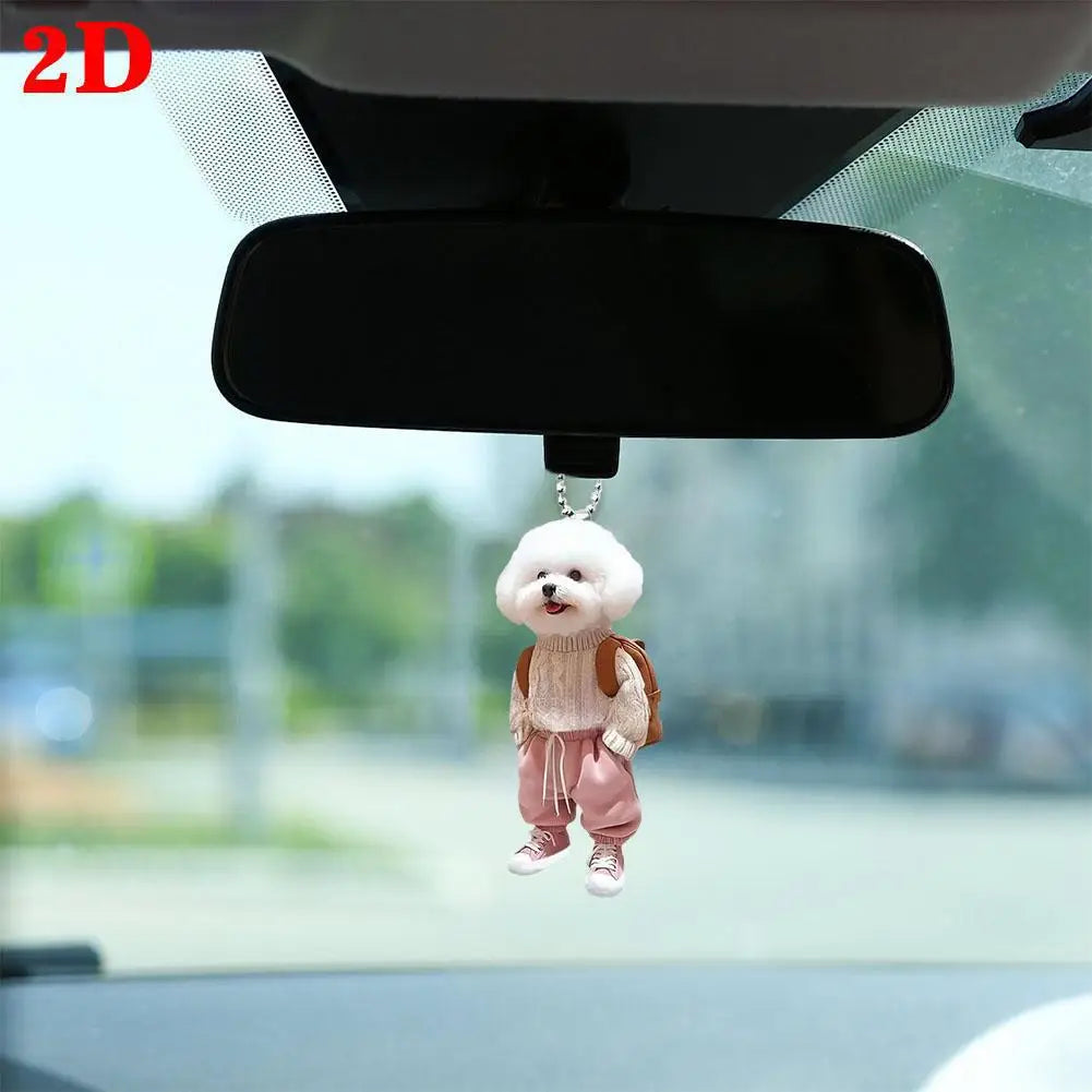2D Creative Puppy Man Backpack Rearview Mirrors Pendant Car Hanging Ornaments Car Decoration Accessories Gifts for Women Men
